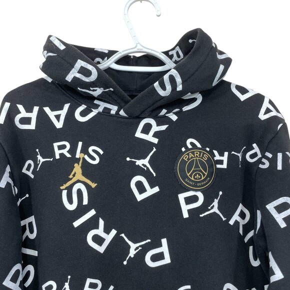 Nike Jordan X Paris Saint Germain Hoodie XL Youth 13-15 All Over Print Black - Picture 3 of 7